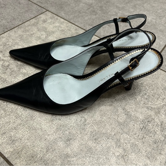 ANTONIO MELANI Black leather Pointed Slingback Heels - Picture 3 of 8